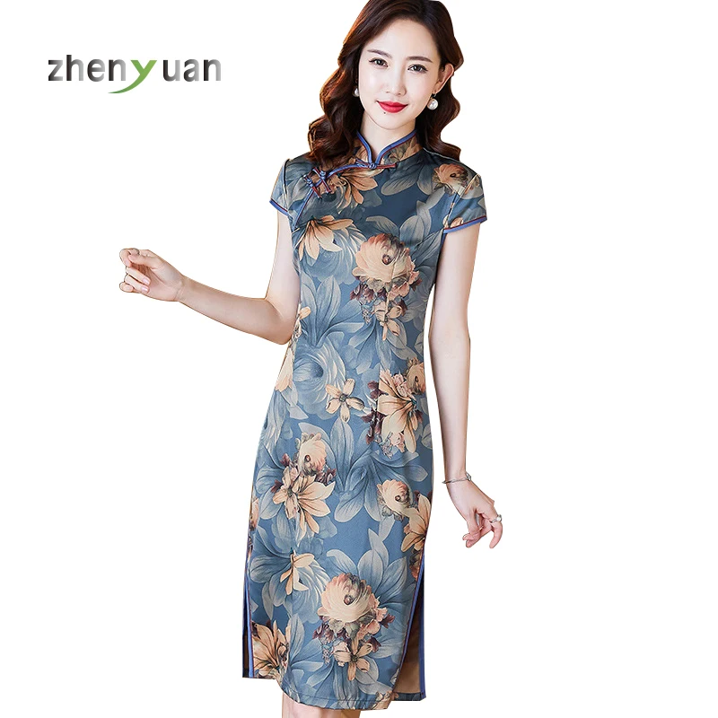 Горяч-продавать шелкография женское сексуальное шелковое cheongsam платье Чонсам Сторона Сплит Женская