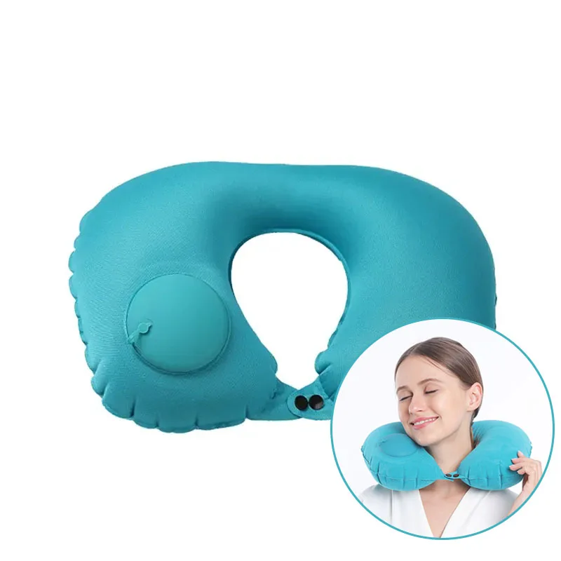 Lightweight Inflatable Folded U-shaped Neck Pillow with Automatic Pressure Pump for Travel Camping