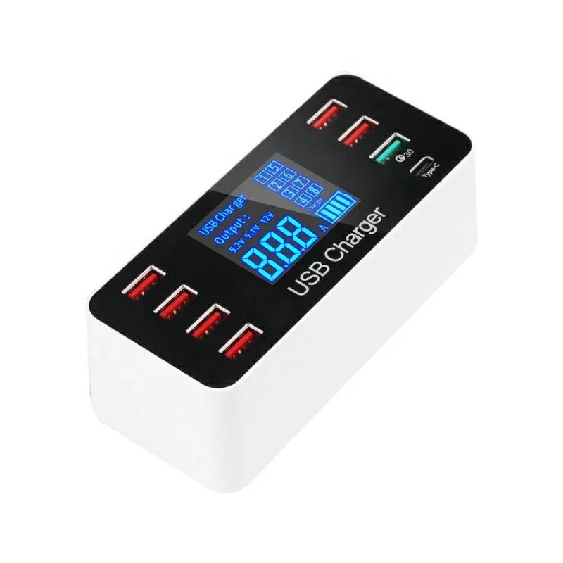 8 Ports LED Display With Type-C USB Charger For iPhone Desktop Wall Charger For Samsung Xiaomi HUB Mobile Phone Charger Station