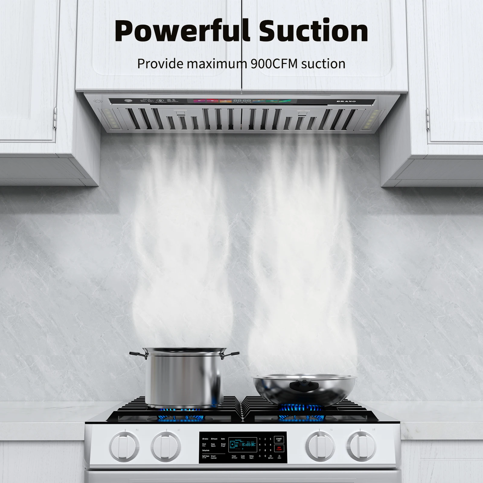 BRANO range hood intelligent control 4-speed exhaust fan charcoal filter range hood stainless steel kitchen range hood