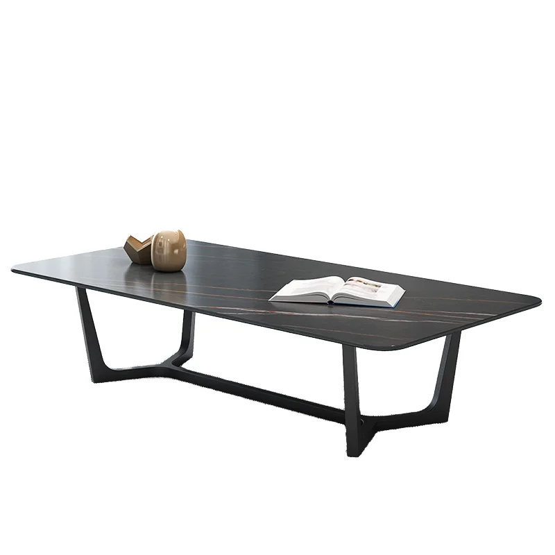 Modern Nordic luxury coffee tables with metal - leg and rock - plate design are ideal home furniture for apartment living rooms