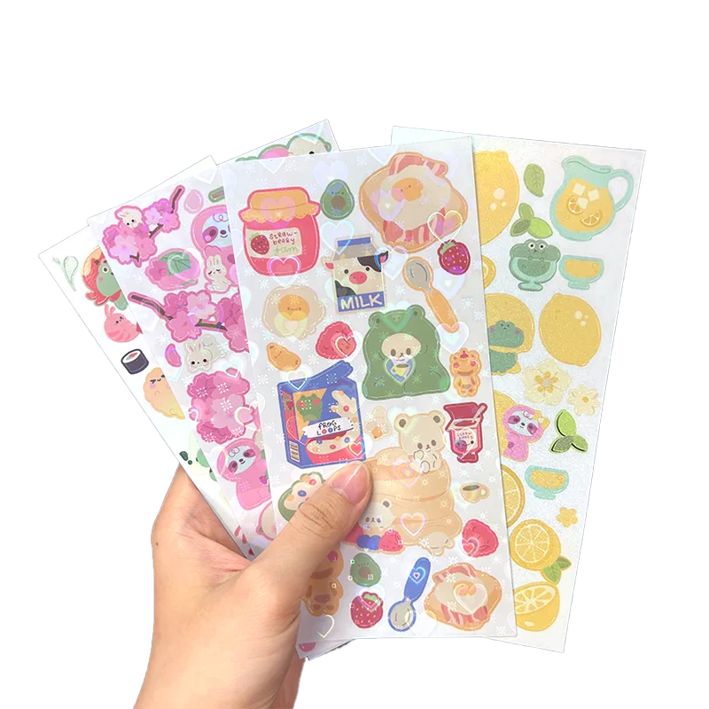 No moq Kawaii Cartoon Adhesive Kiss Cut Sticker Sheet Custom Design Printing Personalized Vinyl Sticker Sheet