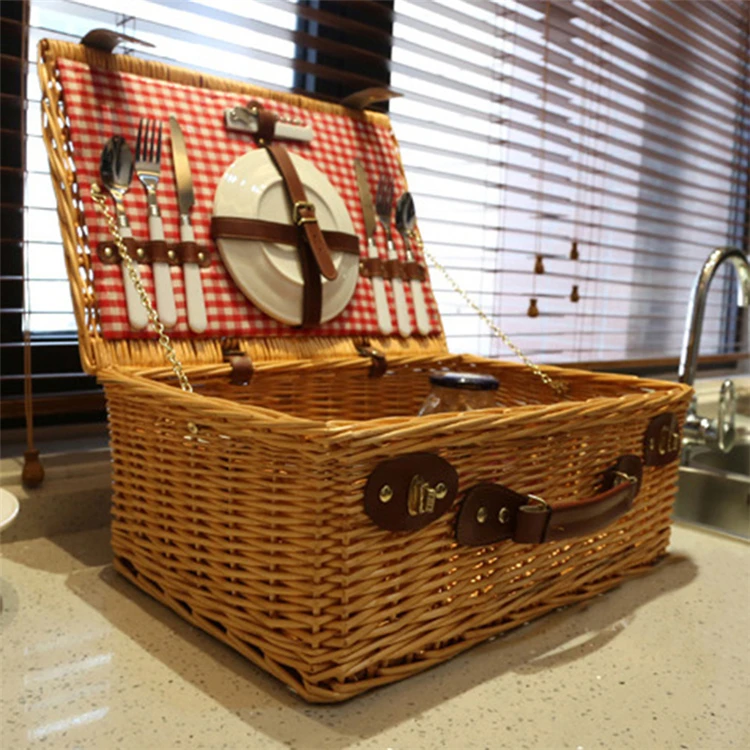 Willow Hamper Red Rattan For 2 4 People Travel Useful Wholesale With Lid Baskets Cover Weaving Wicker Picnic Storage Basket Set