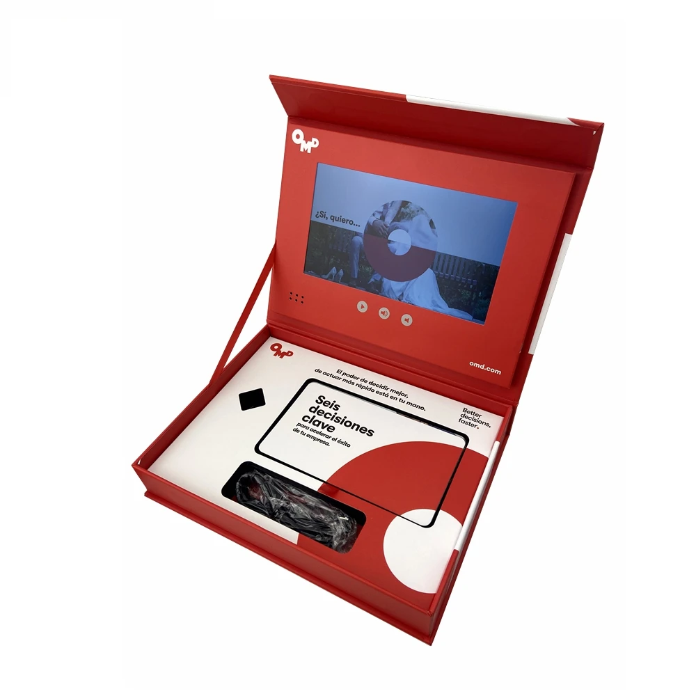Chinese Homemade 7 Inch Digital Video Box With Design Customized Red Video Box for Advertising Wedding Invitation