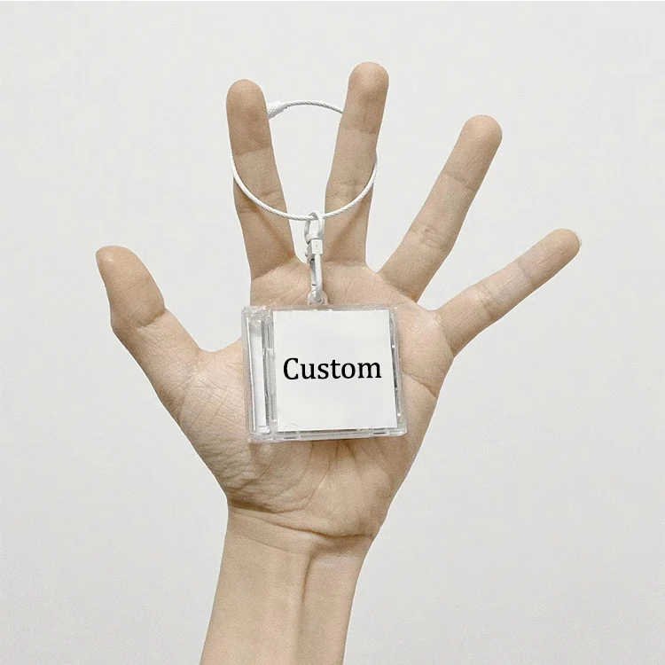 Wholesale Cute Music Cover Diy Cd Cassette Keyring Key Chain Acrylic Blank Dvd Album Nfc Custom Box Case Mini Plastic Keychain