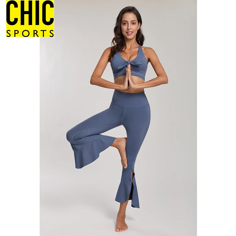 
Sexy Pink Ruffle Flare Dance Leggings Fitness Sports Bell Bottom Beauty Women Wide Leg Yoga Pants 