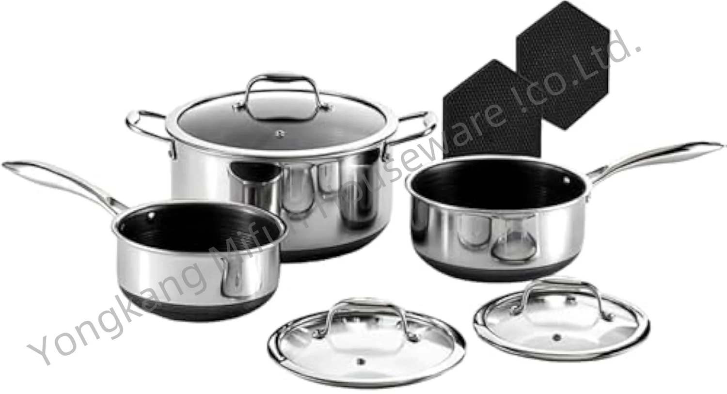 Stainless  Steel non-stick Kitchen Cooking Pan With Glass Lid  Cookware Pot Sets