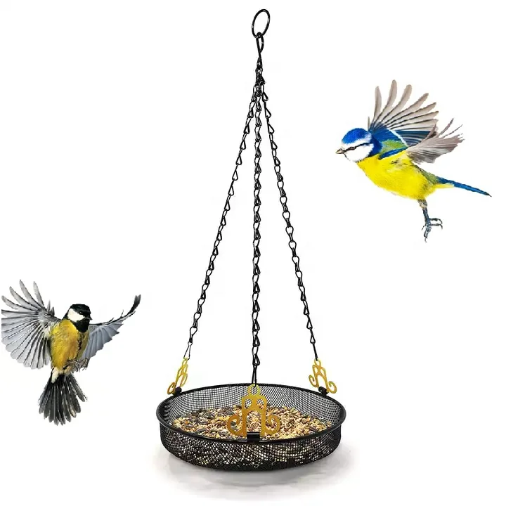 Outdoor Garden Decorative Metal Mesh Hanging Tray Bird Feeder for Wild Backyard Attracting Birds