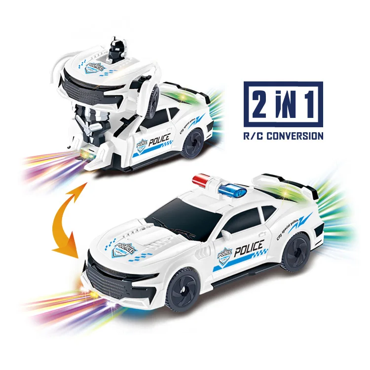 B/O Musical Police Deformed Robot Car Toy For Kids