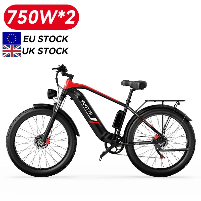 Европейский склад DUOTTS F26 толстые шины Ebike 750 Вт * 2 7 скоростей 26 дюймов Электровелосипеды с полной подвеской Электрический горный велосипед