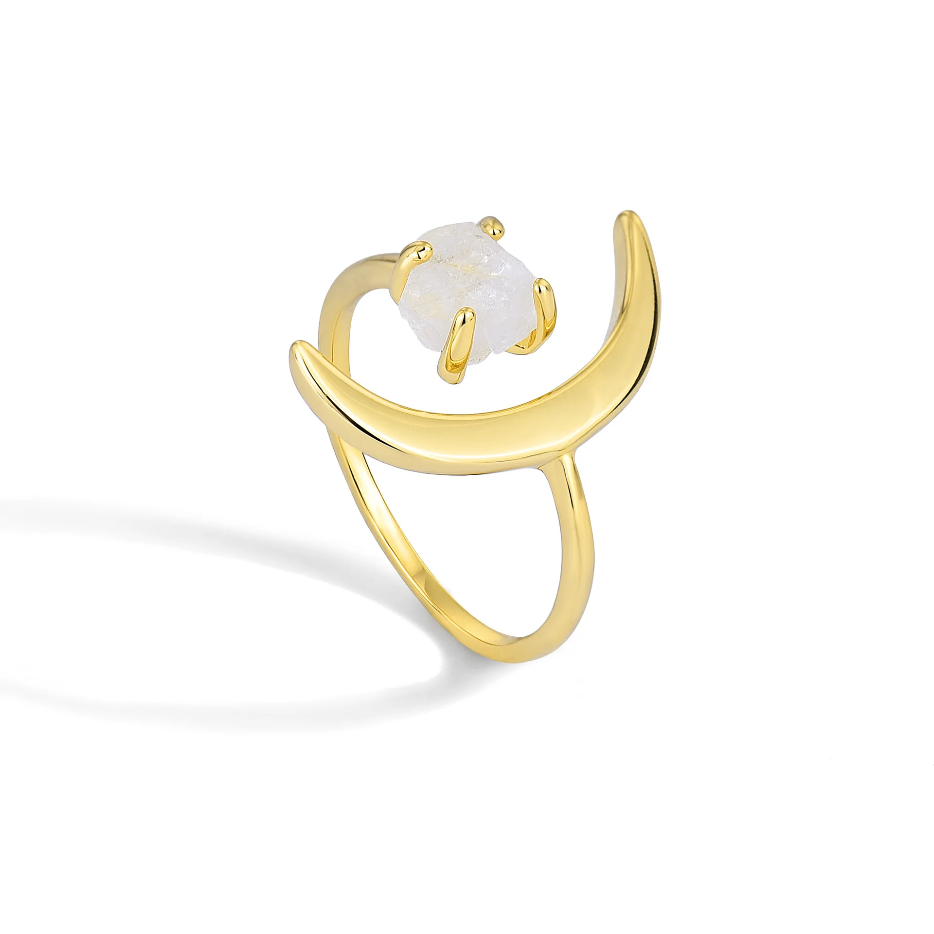 Korean Design Ajustable Fashion Jewelry Gold Plated Women Open Adjustable Stone Moon Rings
