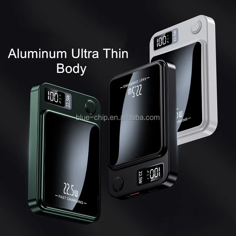 Newest Portable Charger 5000mah 10000mah Mini Power Bank Magnetic Wireless Charging Metal Power Banks With Led Display