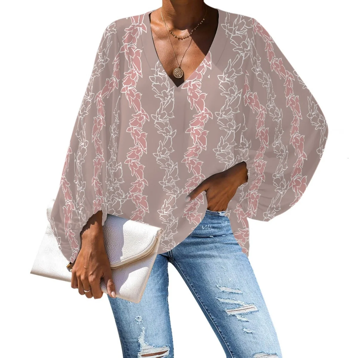 Elegant Long Sleeve Blouse For Women Print On Demand V Neck Plus Size Women Clothing Custom Blank Casual Women Tops And Blouses