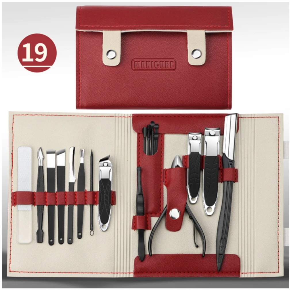 Manicure Pedicure Set Factory Wholesale Stainless Steel Nail Grooming Kit Nail Care Tools 19pcs Anti Splash Nail Clippers Set
