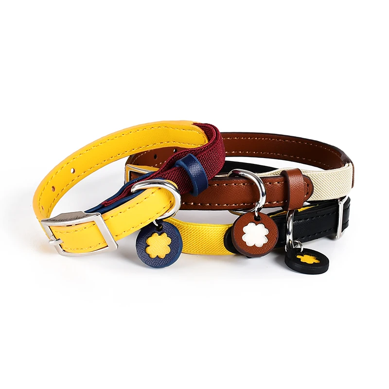 Custom Own Logo Manufacturing Luxury Soft ECO Leather Pet Charm Accessories Plain Safety Cat Collar with ID Name Plate Tag
