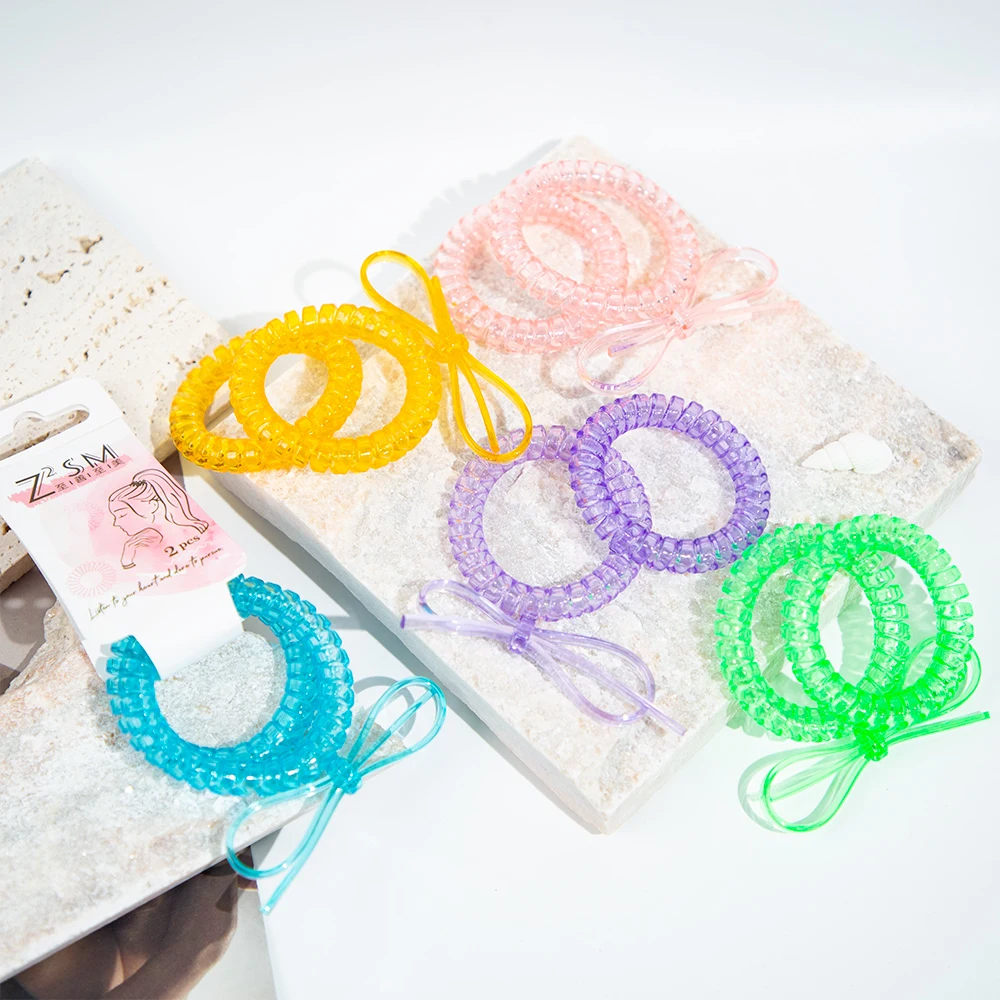 Wholesale Customized Good Quality Fashion Hair Rubber Band Elastic Phone Line Wire Hair Tie