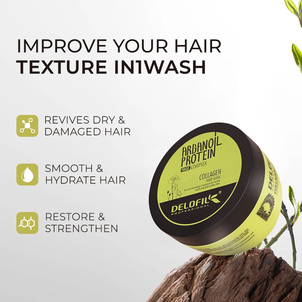 Delofil Private Label 250ml Repairing Smoothing Deep Hydrating Moisturizing Collagen Hair Mask For Hair Care