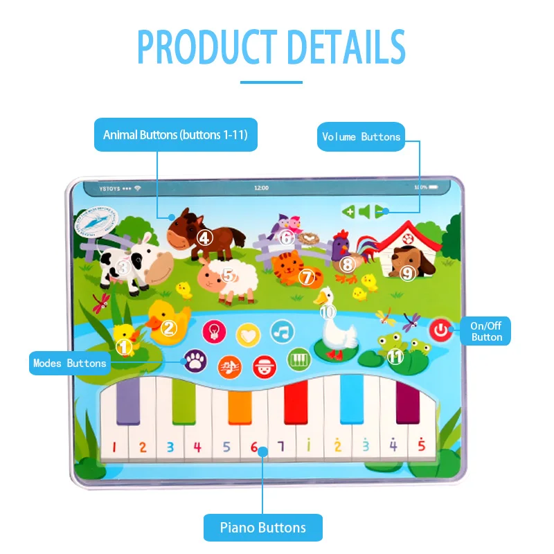 Baby electronic study tablet with light music animals piano english abc learning pad