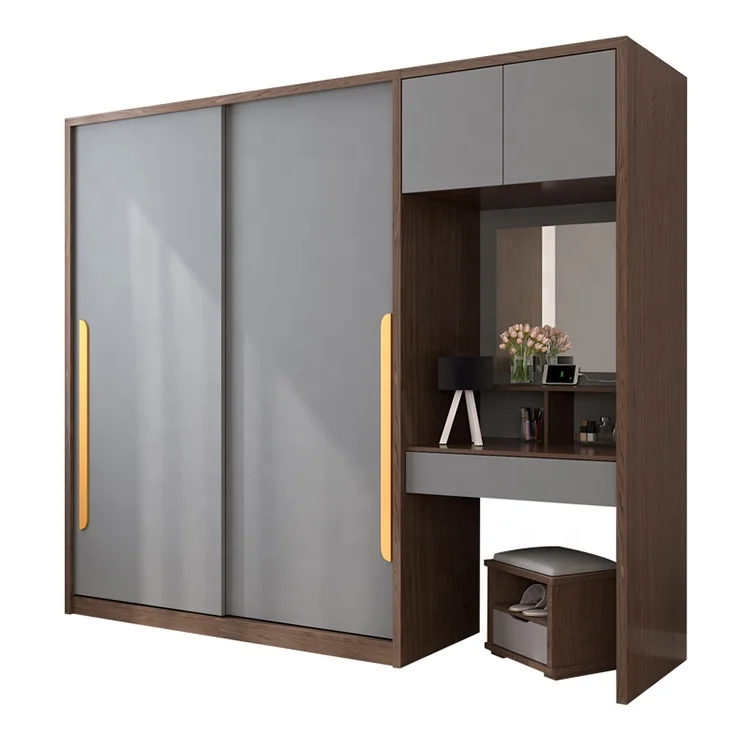Custom made modern design wood grain lacquer lacquered swing door wood bedroom wardrobe