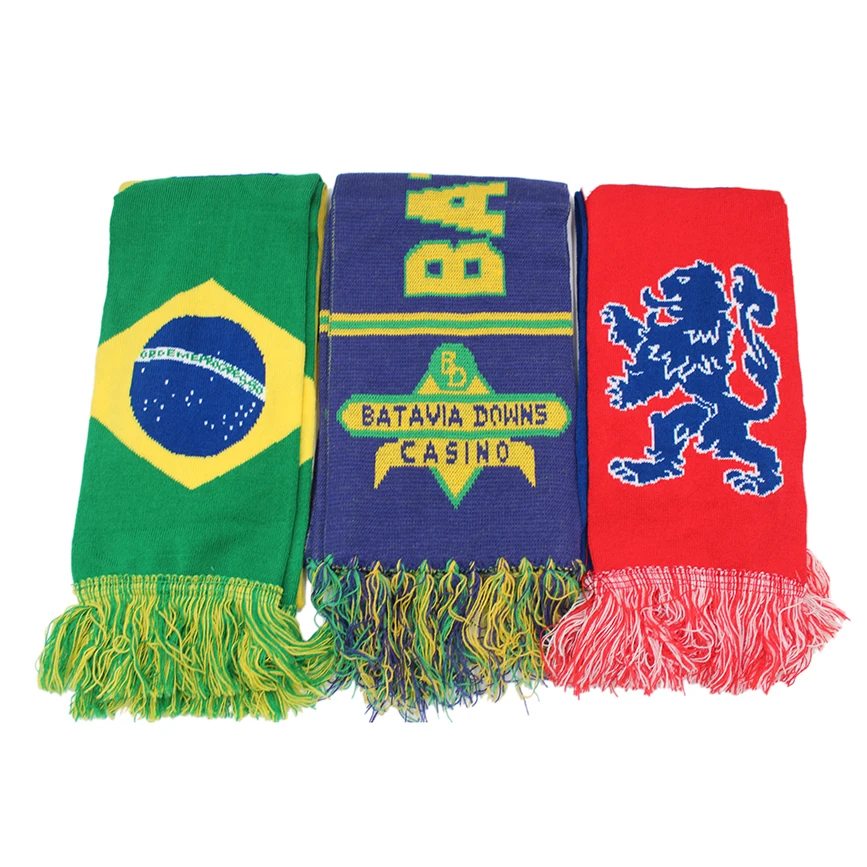 BSCI manufacturer winter oem custom printed acrylic jacquard world football sport club fan acryl scarf