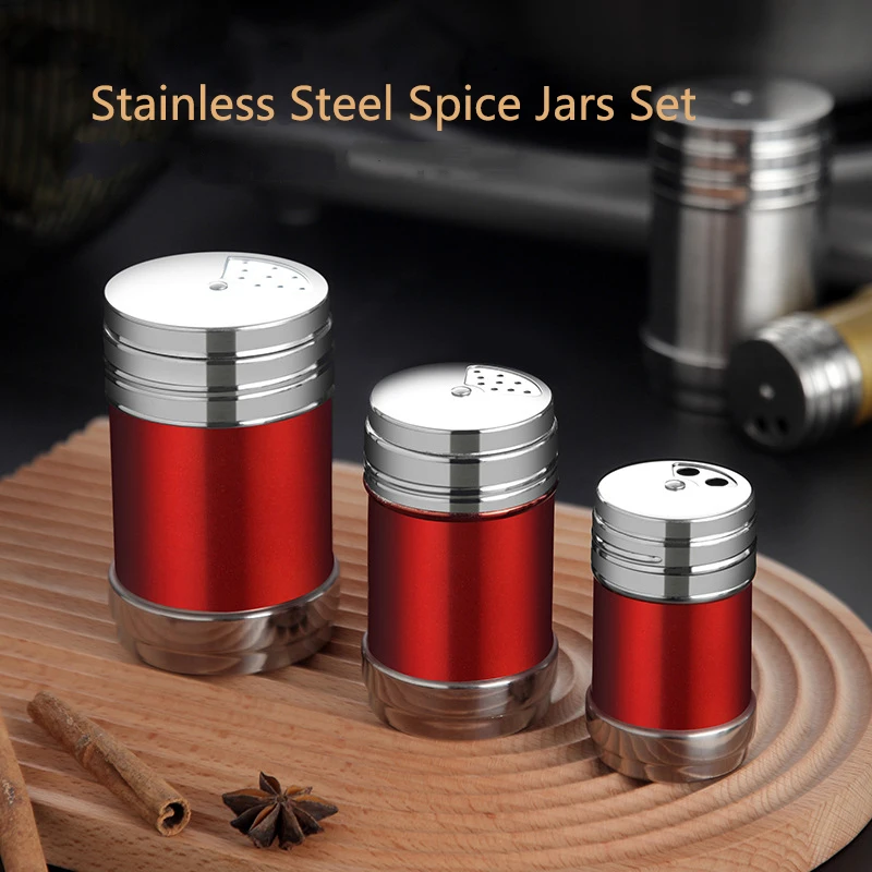 Hot Sale Empty Stainless Steel Spice Jar Set Powder Containers Pepper Salt Bottles Set With Lid