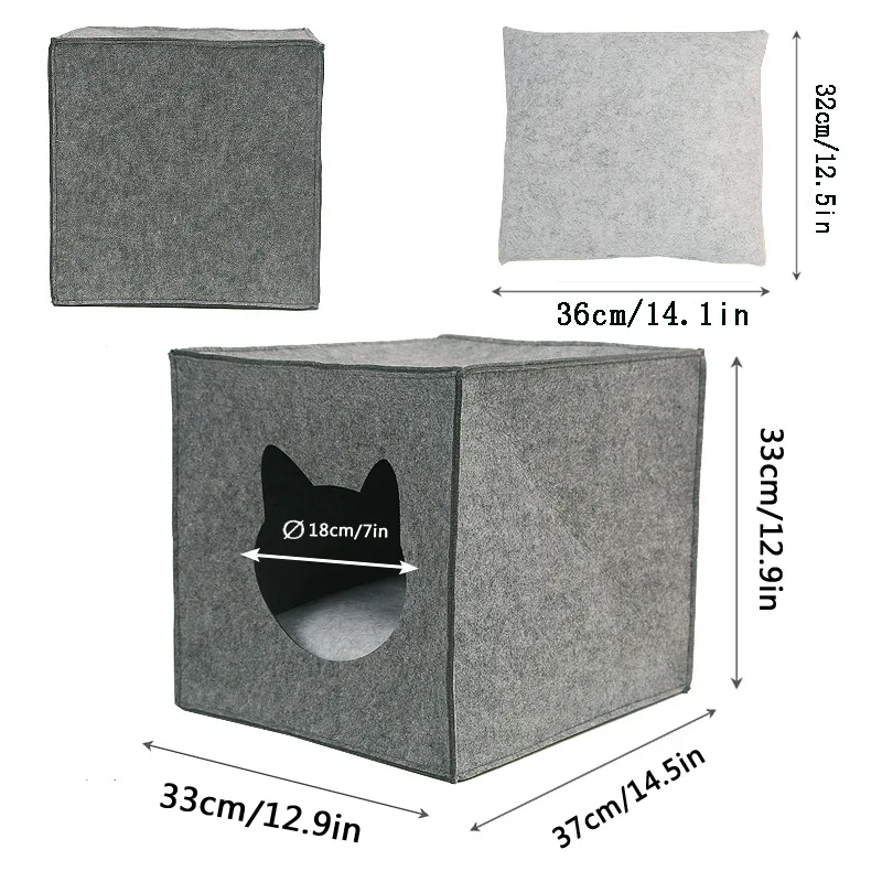 Four Seasons Universal Felt Pet Bed Foldable Semi-Enclosed Cat House Removable And Washable Cat Nest