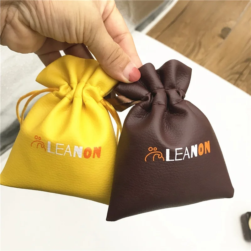 Custom printed light yellow PU jewellery bag small leather pouches