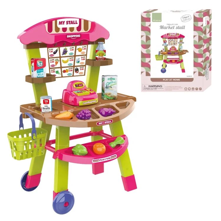 
Mini Shopping Trolley Fun Market Stall Plastic Pretend Play Set Kid Supermarket Toy 