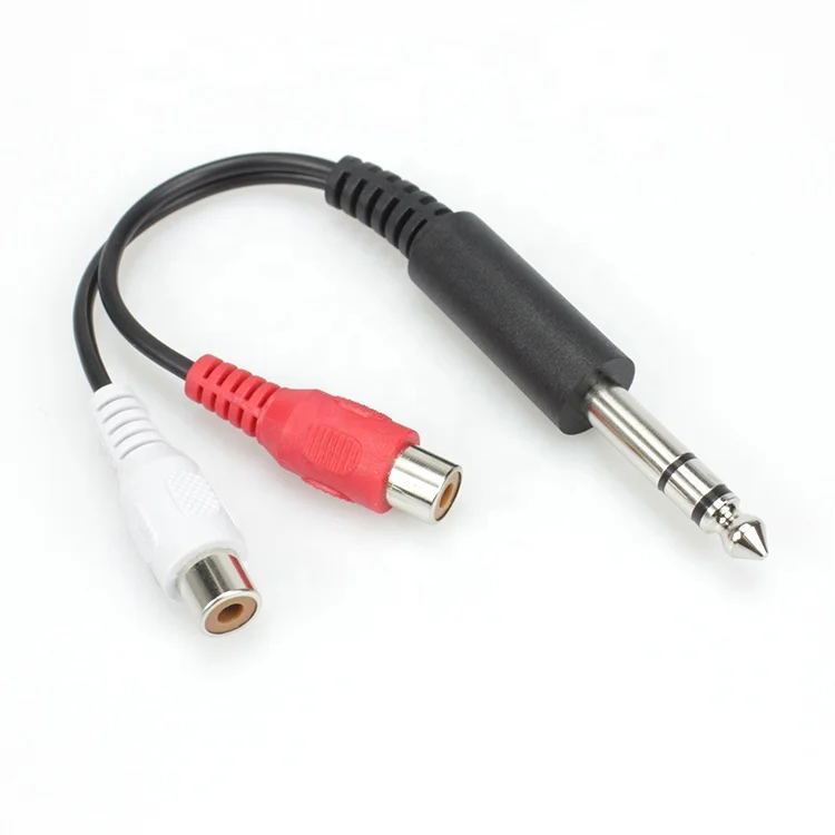 6.35mm 1/4 inch Male TRS Stereo Plug to 2 RCA Phono Female Audio Y Splitter Cable