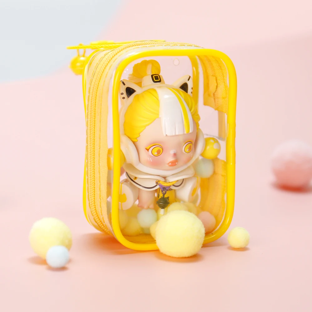 Mini PVC Doll Bag Carrying Case for Mini Figure Doll Collectors Clear Figure Bag with Keychain Hanging