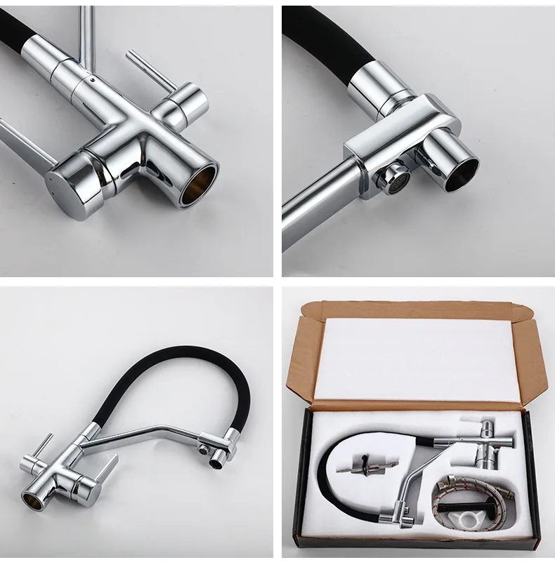 Black Way3 Kitchen Sink Faucet 3 Way Water Filter Tap Kitchen Filtered Mixer Pull Down Faucet Kitchen Crane Pure Water Mixers
