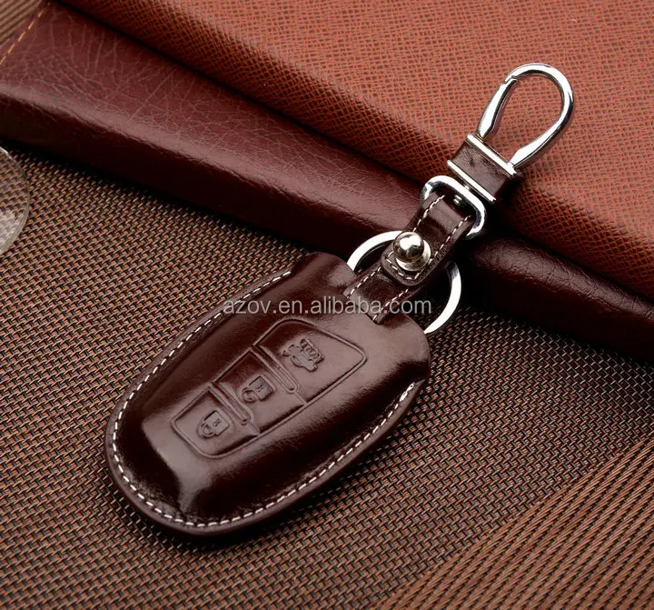 Leather Remote Auto Key Holder Organizer RFID Smart Car Key Case Cover For Any Brand Car