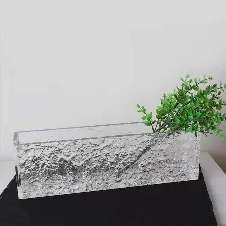 Hot Sell Ice Crack Acrylic 5 Sided Display Box Crystal Water Ripple Acrylic Handbag Plinths Display Stand