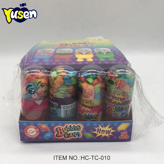 Wholesale New Item Mixed Fruit Flavor Bubble Gum Funny Cartoon Plastics Bottle Toy Candy