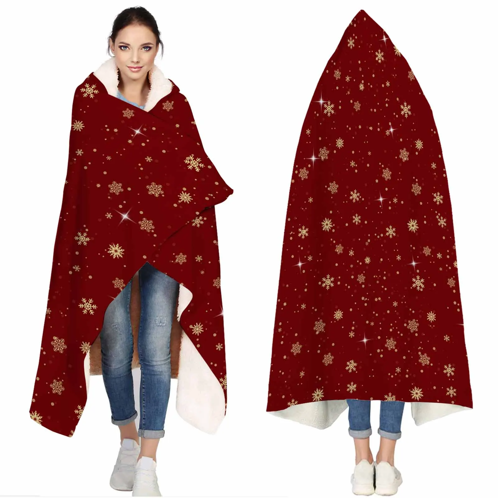 Christmas Red Wearable Blankets Wearable Flannel and Sherpa Cozy Warm Plush Christmas Decor Gifts for New Year 2025