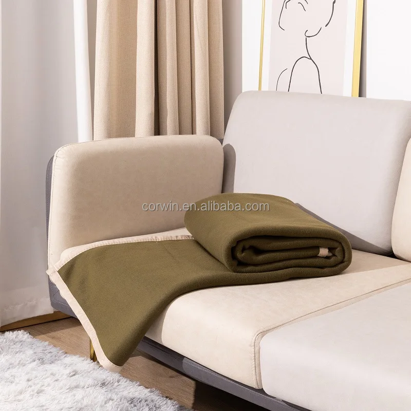 double layer high quality warm blanket olive green blanket  for  bed room asexual