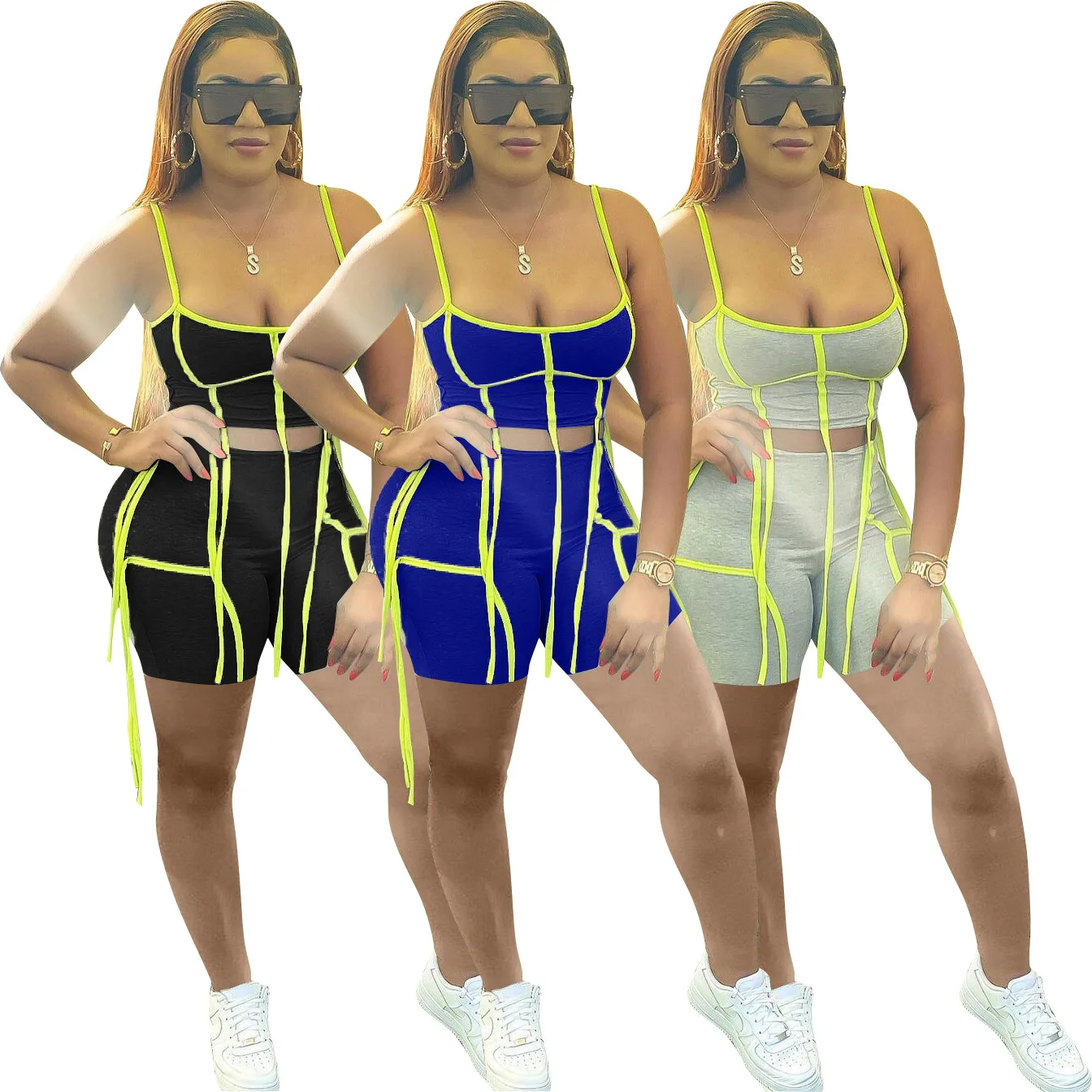 
2021 Summer Hot Sale Urban Fashion New Products sets womens clothing Short Stripe Stitching Women Two Piece Set 