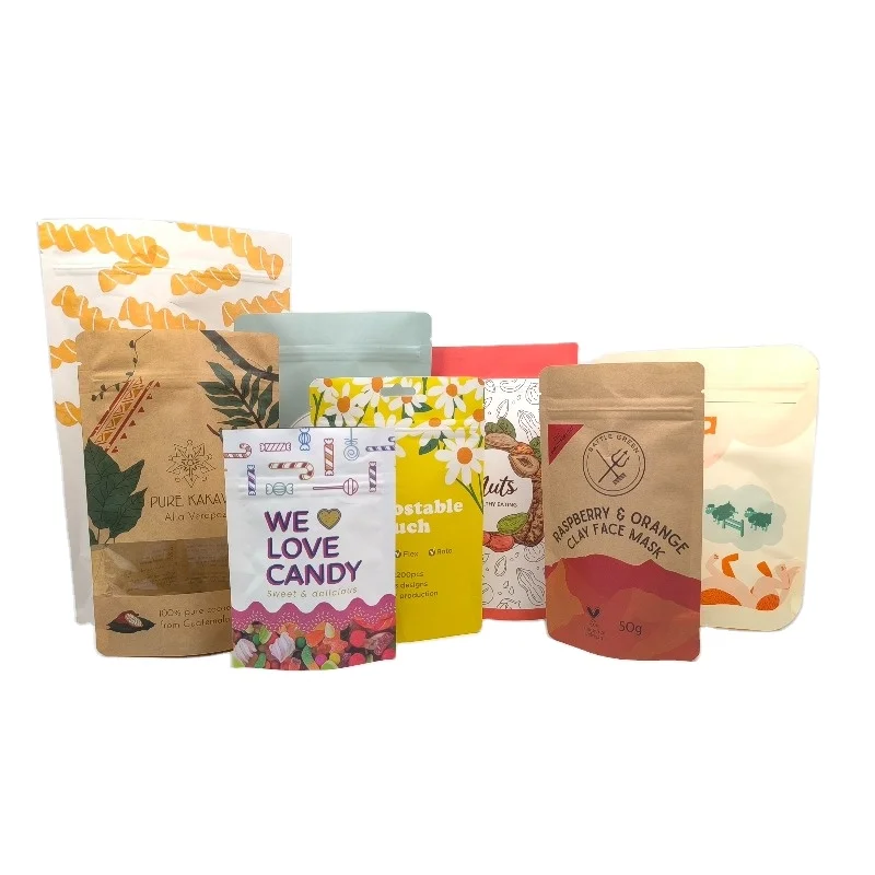 Kraft Paper Flat Bottom Bag Custom Printed Coffee Bag Flat Brown Kraft Paper Bags With Zipper