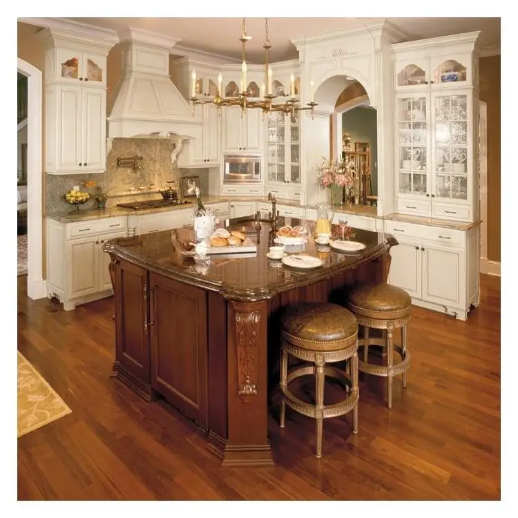 Prima High End Customized Majestic Antique Solid Wood Assembled Kitchen Cabinet With Classic