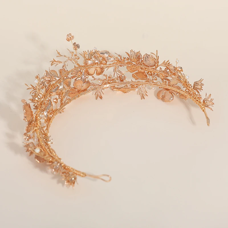 Fashion Double-Layer Wedding Hair Crown Accessories Handmade Gold Leaves Metal Flower Bridal Crown And Tiaras