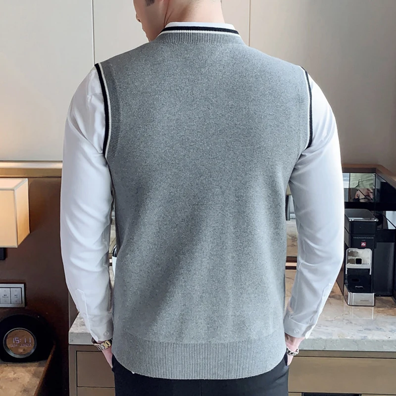 Low Moq Custom Autumn Winter V Neck Sleeveless Thick Warm Soft Cotton Pullover Man Fashion Sweaters From Manufacturer