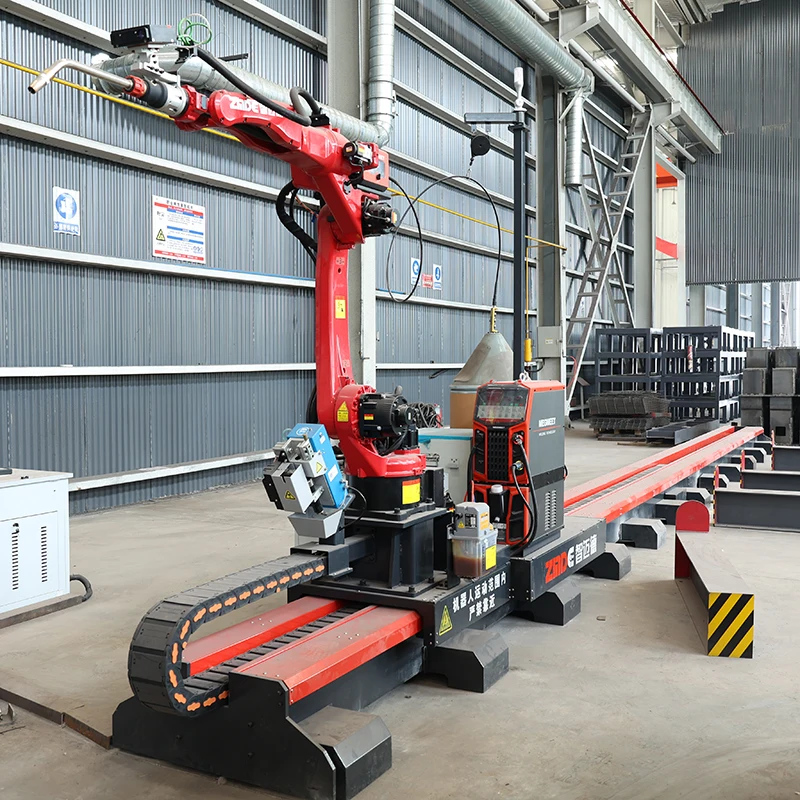 ZMDE Saving Cost Automatic Steel Structure Metal Plate H Beam T Beam Welding Robot Station with Ground Rail