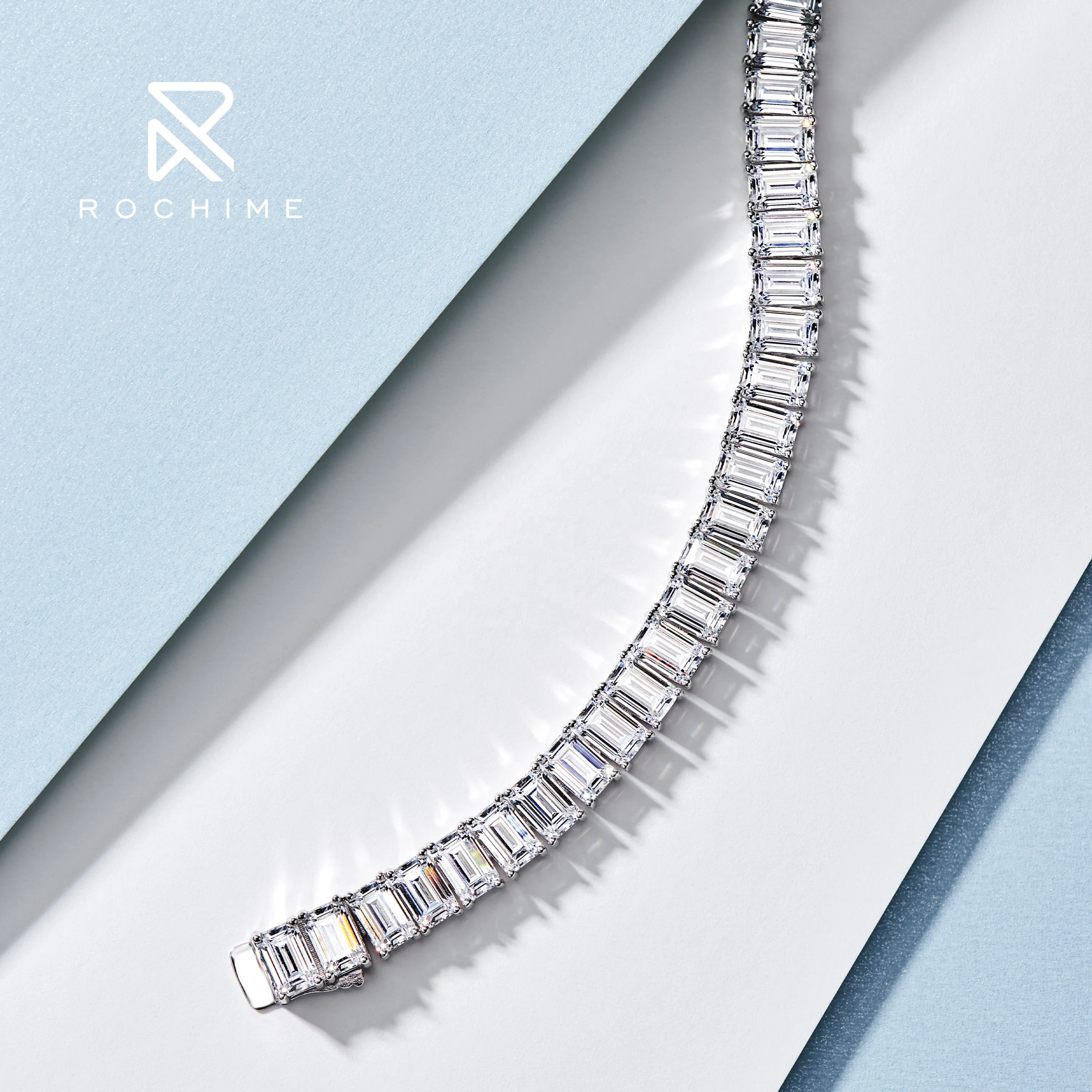 Rochime classic emerald cut lab grow diamond bracelet 925 sterling silver gold plated luxury 5a zircon jewelry for women