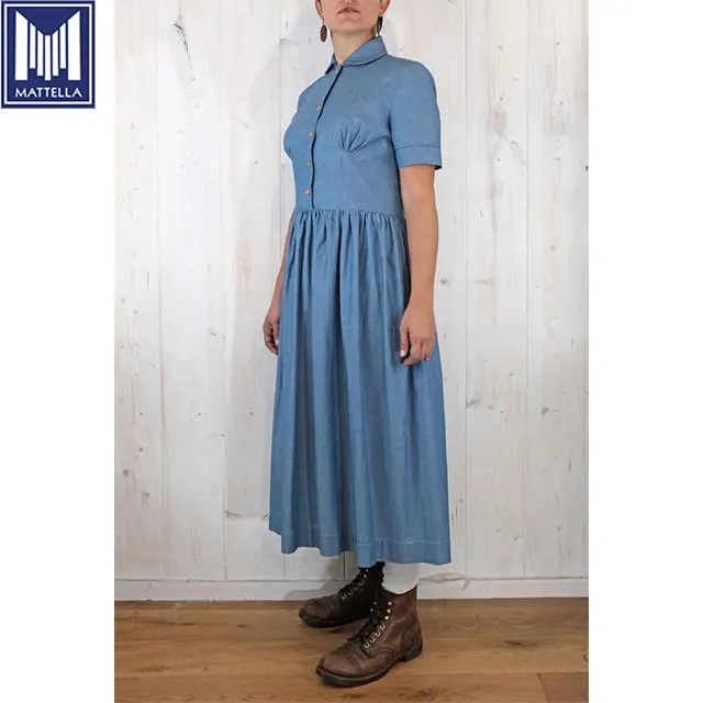 Сделанное на заказ итальянское винтажное пикантное длинное стильное джинсовое платье из 100% хлопка для женщин