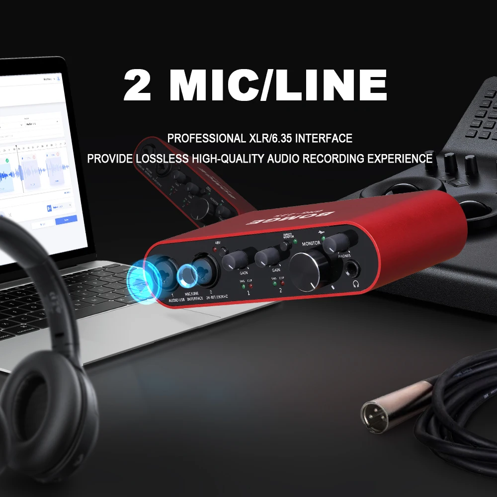 BMG-22S can use USB professional mixing console SOLO red with XLR/48V phantom power plug and play studio mixer interface