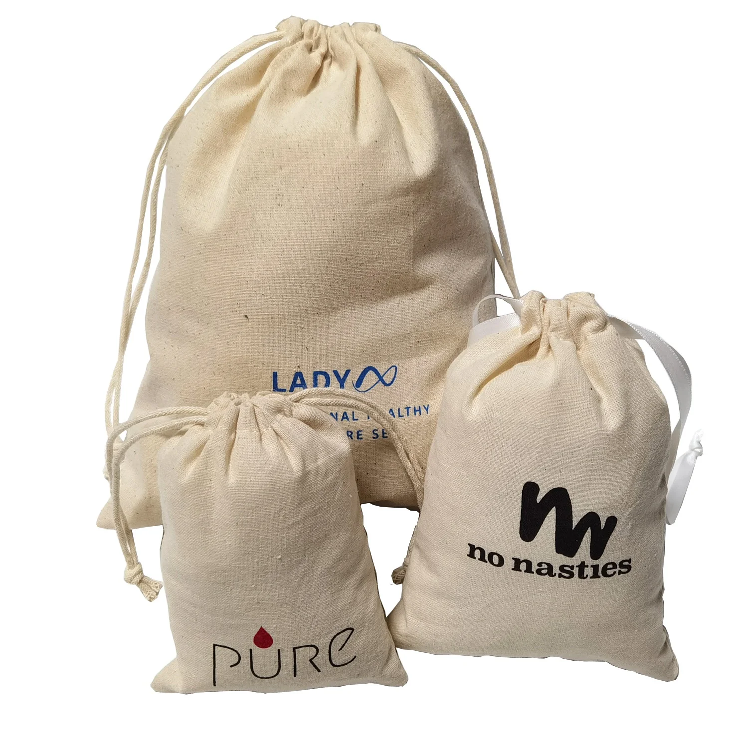 
Organic Drawstring cotton pouch Packaging Produce Laundry Custom Logo Canvas Shopping Cotton Bag 