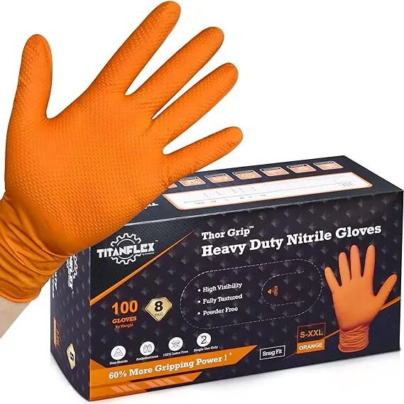 Heavy Duty Mechanic Gloves Industrial Disposable Powder Free Pure Nitrile Diamond Grip Gloves