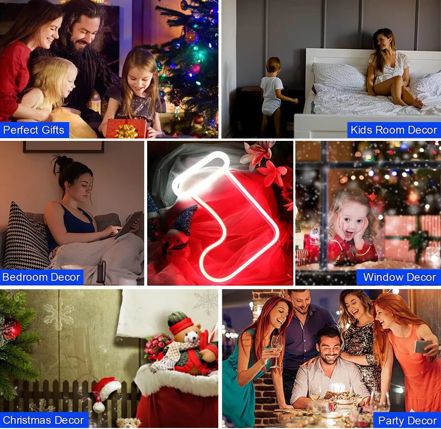 Xmas Boot Sock Hanging Usb/Battery Operated Neon Light Led Christmas Stocking Sign For Wall Kids Room Party Gift Decoration