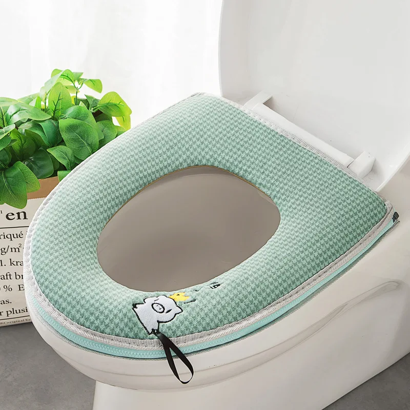 Universal Toilet Seat Cushion Plush With Handle Cute Cartoon Waterproof Household Toilet Seat Cover