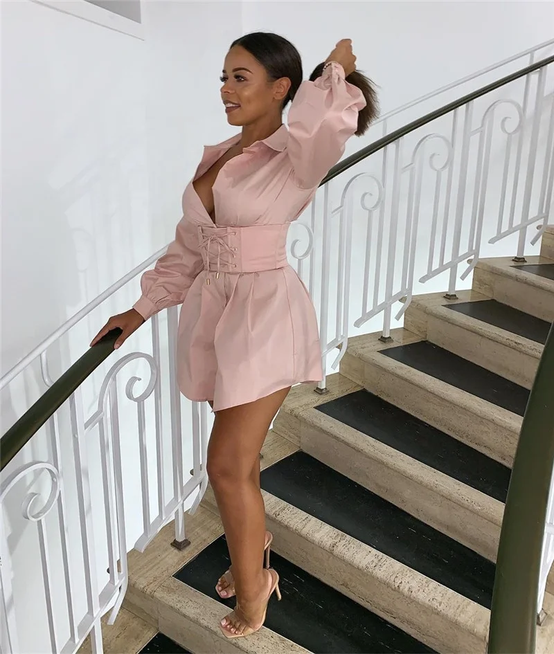 
Long Sleeve Party Dress Women Sexy Autumn Casual Fashion Vintage Corset-style Belt Dress 